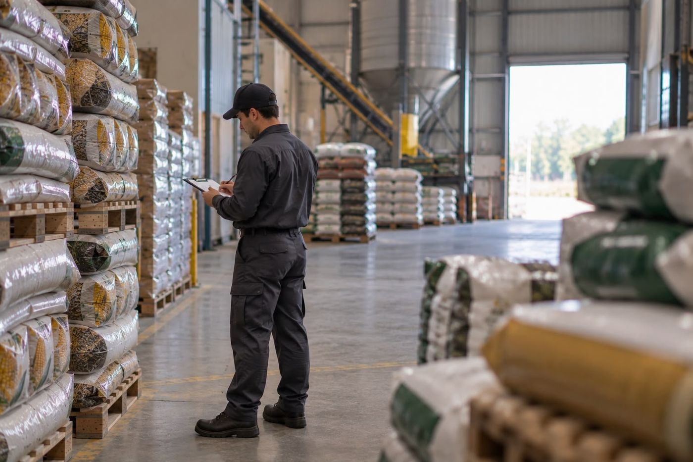 Técnico completando una planilla de inspección en un depósito